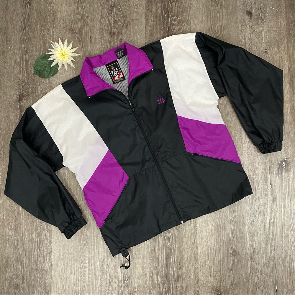 Vintage 90’s USA Olympic Color-block Windbreaker Purple Black Medium